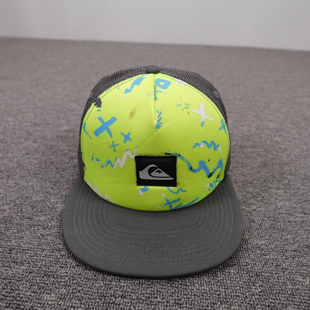 Quiksilver Hat Cap Snap Back Mens One Size Yellow Gray Mesh Trucker Baseball
